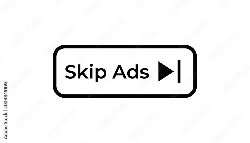 Poster skip ads button with play symbol offers users a choice to bypass commercials and continue watching.