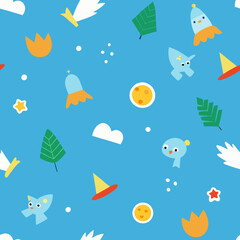 Whimsical World: A colorful and playful pattern featuring a delightful assortment of illustrated objects. This captivating composition sparks imagination. 