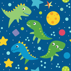 Dinosaur in Space: A playful and imaginative scene of colorful dinosaurs soaring through the cosmos, surrounded by stars, planets, and celestial elements.