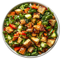 A Bowl of Lebanese Fattoush Salad with Tofu and Vegetables Isolated on Transparent Background
