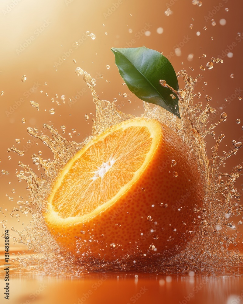 Poster vibrant orange slice amidst refreshing splash capturing the essence of citrus freshness and summer j