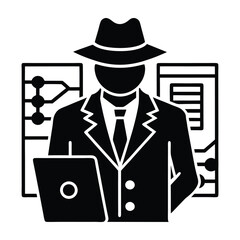 Cybersecurity Expert Analyzing Data Silhouette in Flat Vector Style