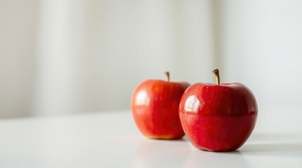 Two Fresh Red Apples on White Surface Still Life Image