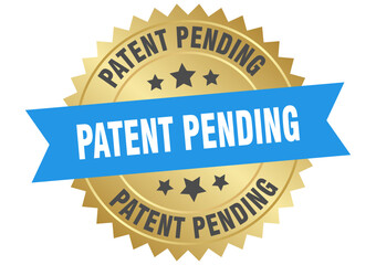 Obraz premium patent pending. patent pending round blue and gold label isolated on transparent background