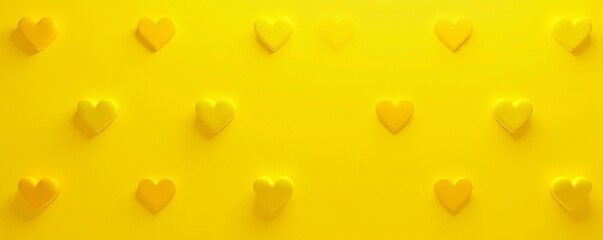 Cute heart shapes in yellow repeating pattern, happy, bright, texture