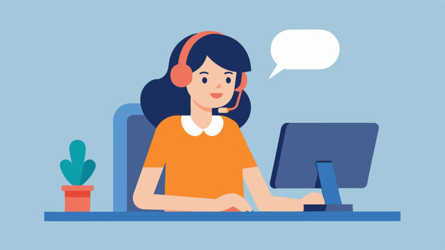 A woman sitting at her desk with a phone in her hand ready to lend an ear to anyone who needs it through the community support hotline.. Vector illustration
