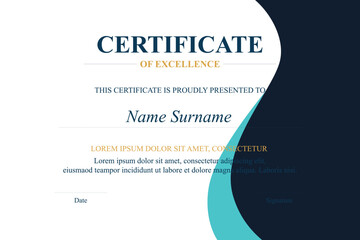 Excellence certificate design, dark background, award