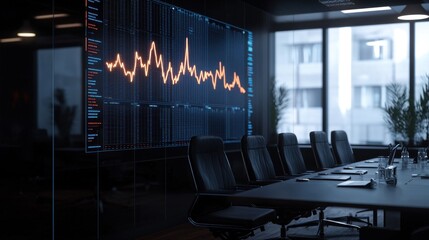 Modern Boardroom with Data Projection on Dark Wall and High-Tech Environment