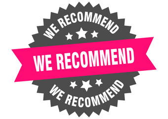 we recommend. we recommend round pink label isolated on transparent background