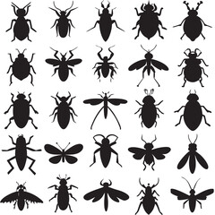 Insect bug icon silhouettes set large pack of vector  