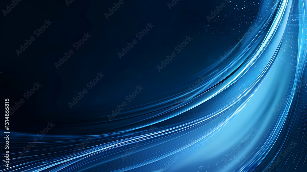 Poster dynamic flowing blue light waves abstract background design with soft elegant sparkle