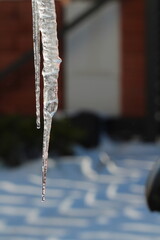 Melting icicle on a roof