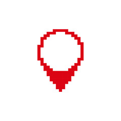 Obraz premium A red pixelated location pin designed with a classic retro style, resembling early video game art.