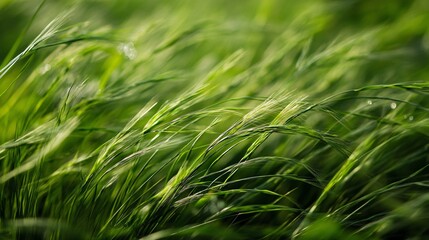 Dynamic Green Grass in Windy Weather