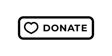 Black and white donate button featuring a heart icon, symbolizing charitable contributions and giving.