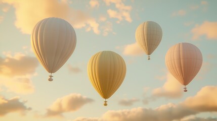 Obraz premium Pastel hot air balloons float in a dreamy sky