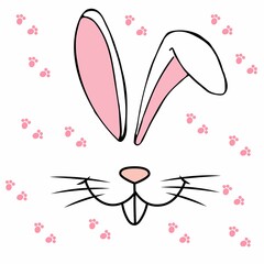 Playful Easter Bunny Face with Whiskers Paw Prints