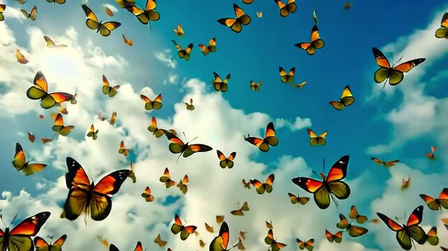 A bright swarm of butterflies fills the sky with color and life, encapsulating the essence of freedom. Generative AI