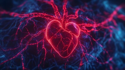 Glowing Visualization of the Circulatory System's Pulsing Heart and Arteries