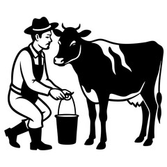 Farmer milking a cow Farmer milking a cow silhouette vector illustration 