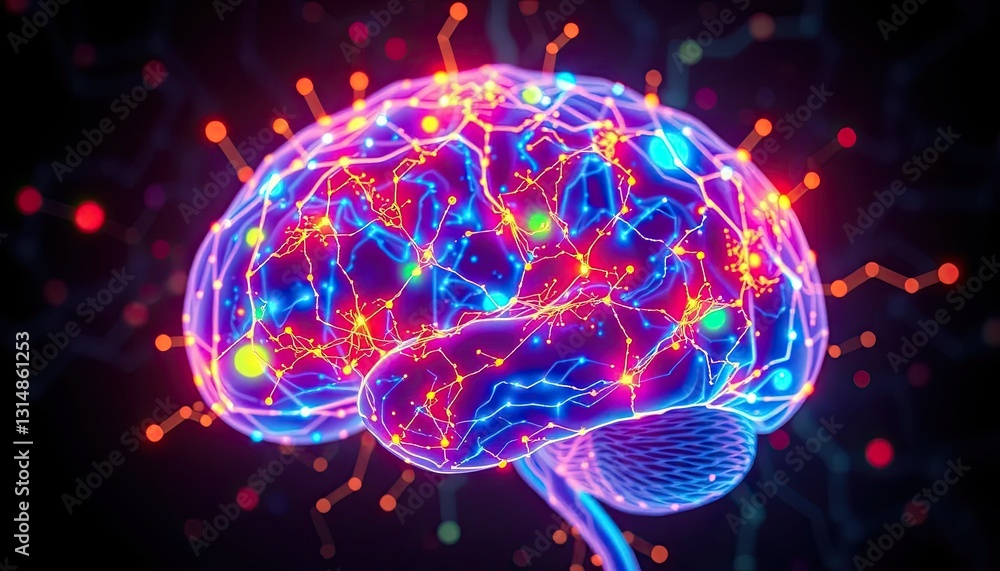 Poster vibrant colorful human brain neural network connections abstract 3d rendering
