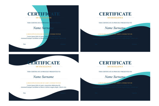 Four Achievement Certificates; Blue, Dark; White Background; Printable