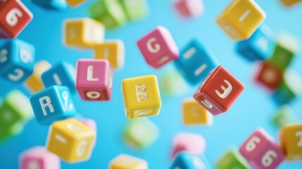 Floating 3D ABC cubes with vibrant colors, creating a fun and educational visual.