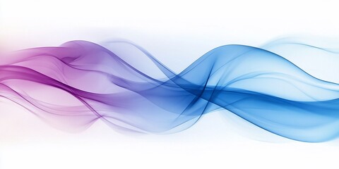 Abstract flowing waves of purple and blue smoke on white background