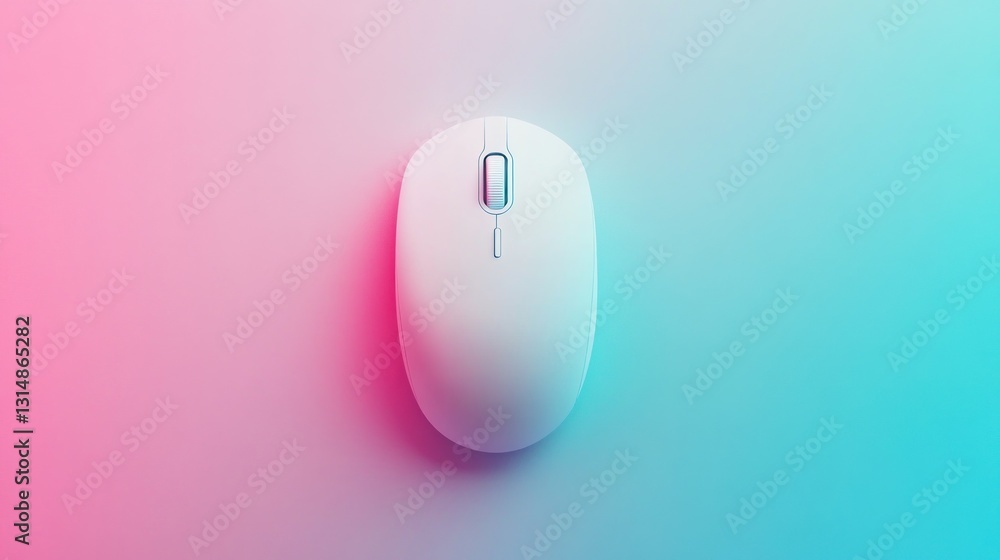 Poster a white computer mouse on a vibrant gradient background