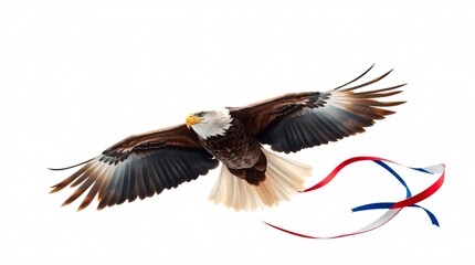 Fototapeta premium majestic bald eagle, refined features, soars gracefully against a bright white background.