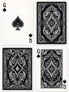 Card backs pattern design from a new original deck of playing cards. The design interworks the four suit symbols in highly detailed abstract pattern.