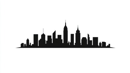 Naklejka premium NYC Skyline Silhouette, Cityscape, Horizon, Black and White, Simple Design, Stock Photo