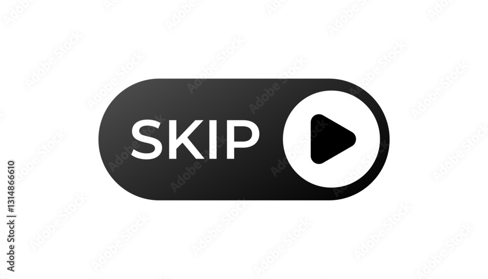 Poster a skip button icon featuring a prominent play symbol, commonly used in media control interfaces.