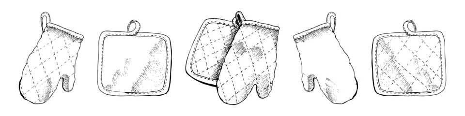 Hand draw oven mitt in sketch style. Kitchen accessories vector illustration.