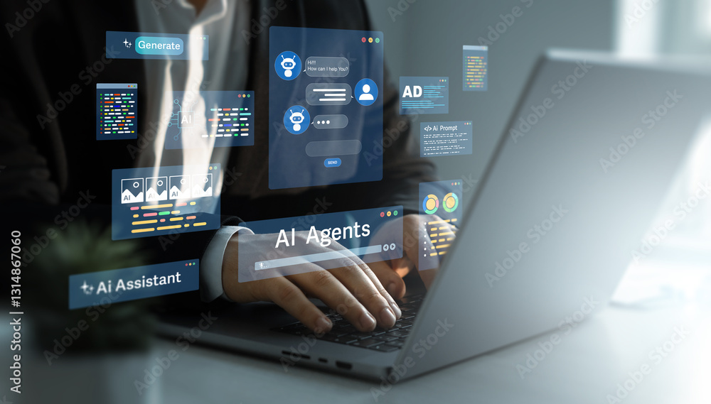 Poster ai agents and assistants. ai content generator. interaction with the ai assistant to solve some task
