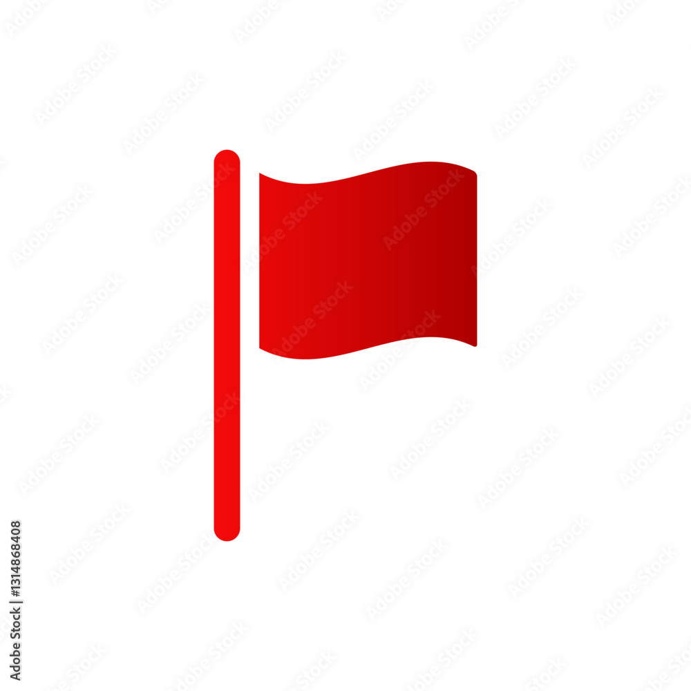 Poster a red flag waves gently in clear white space, showcasing vivid color and clean simple lines.