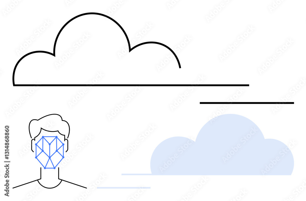 Aufkleber geometric face recognition pattern, abstract cloud shapes, and minimal line elements. ideal for ai, 