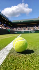 Tennis Ball on Grass Court with Spectators