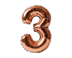 Bronze Number 3 Foil Balloon on Transparent Background