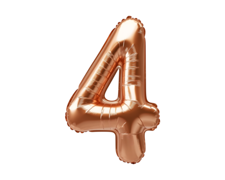 Bronze Number 4 Foil Balloon on Transparent Background