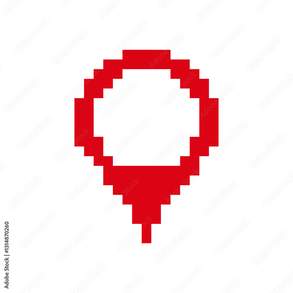 Poster simple red pixelated balloon icon with square shape. bright colors create a retro, playful look.
