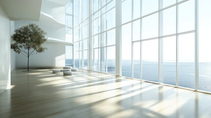 Obraz premium Modern High-Rise Interior with Ocean View