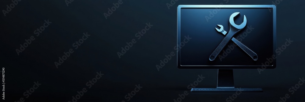 Aufkleber Simple monitor icon with wrench and nut overlay for computer repair service and support in a stylish modern design