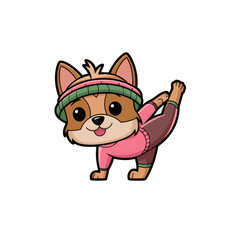 A cartoon-style Yorkshire Terrier doing yoga.