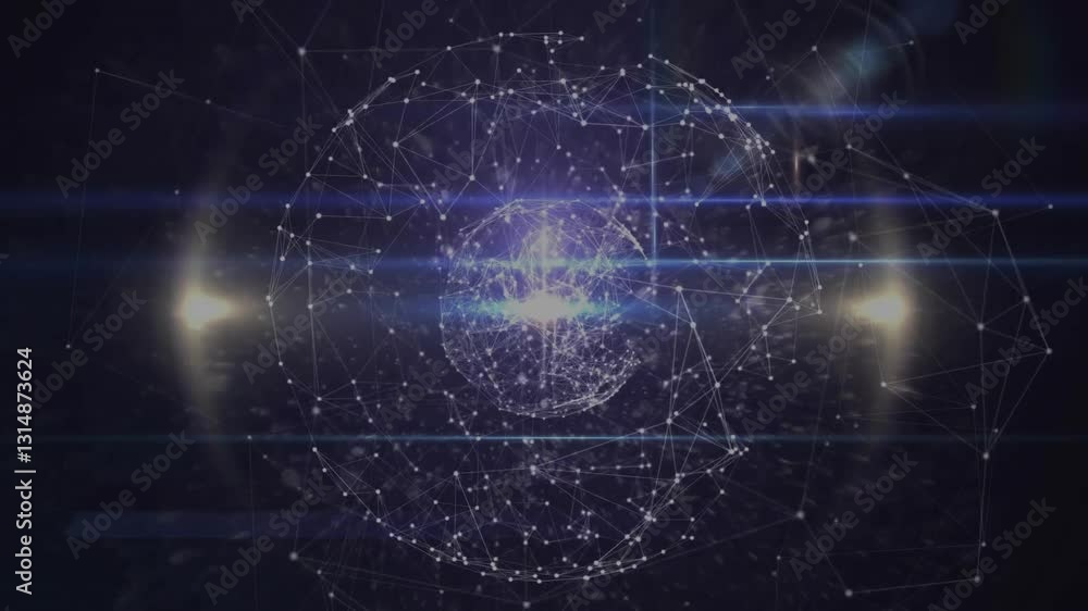 Poster network of connections and data processing animation over dark abstract background