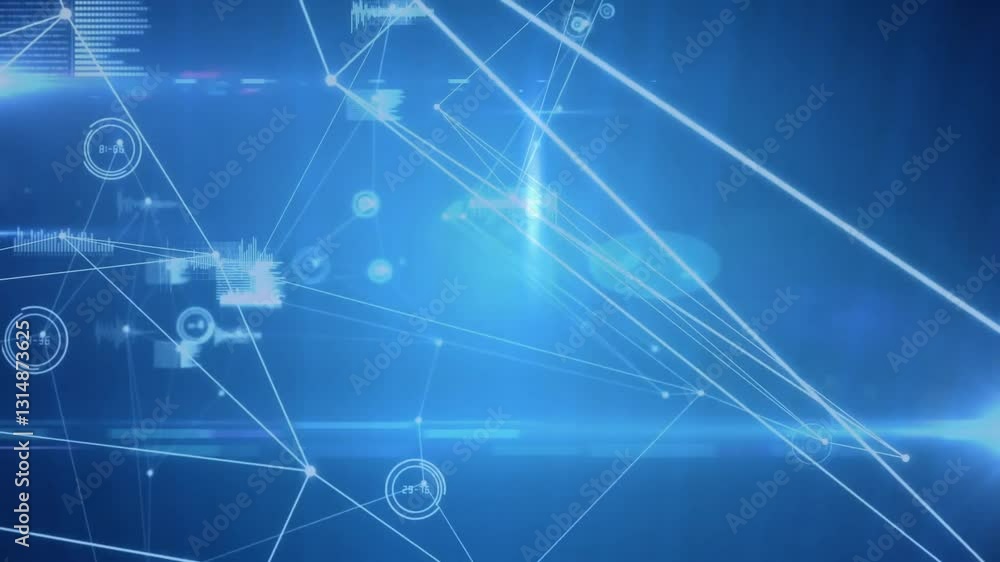 Aufkleber network of connections and data processing animation over blue digital background