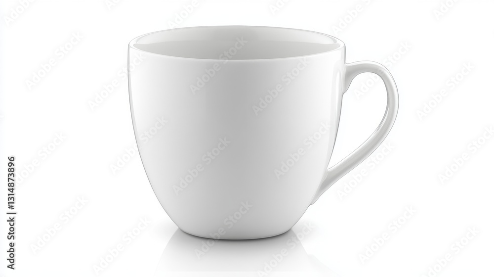 Poster elegant white ceramic mug on a reflective surface casting a subtle shadow in a minimalist studio set