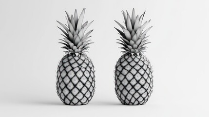 Obraz premium Two pineapples on white background