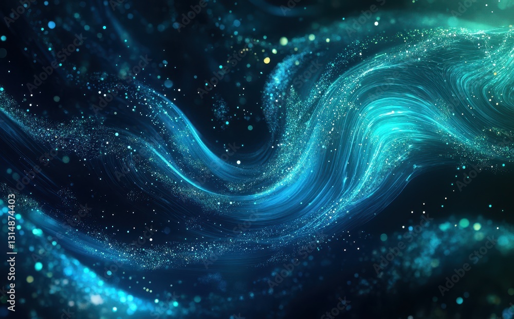 Poster stunning abstract background with flowing light patterns and sparkling particles in shades of blue a