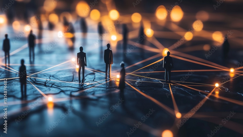 Poster an interconnected network of influential business figures existing within a modern digital landscape